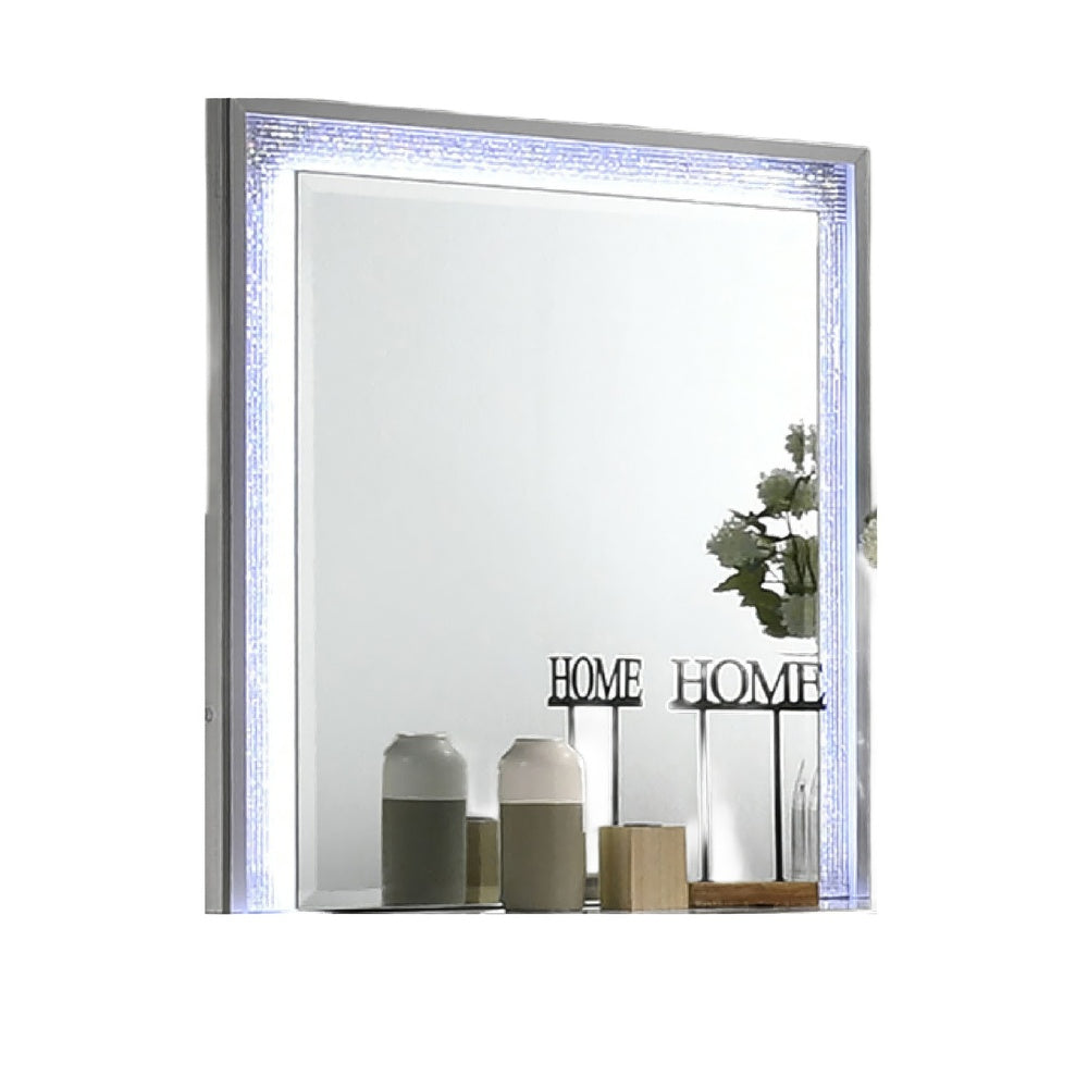 Soha Dresser Mirror, Rhinestone Trim w LED, High Gloss White 38x38-BM353285