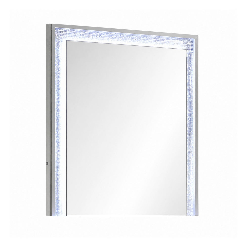 Soha Dresser Mirror, Rhinestone Trim w LED, High Gloss White 38x38-BM353285