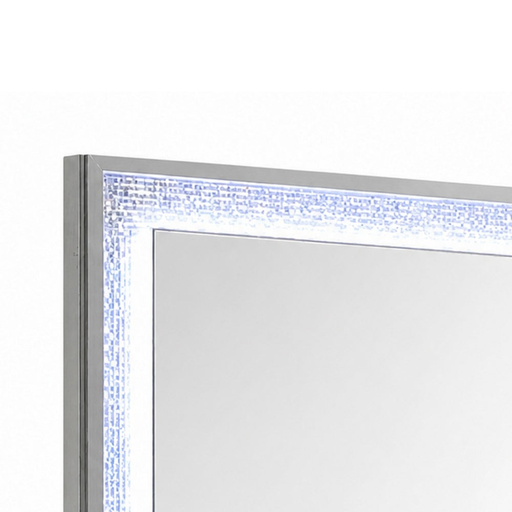 Soha Dresser Mirror, Rhinestone Trim w LED, High Gloss White 38x38-BM353285