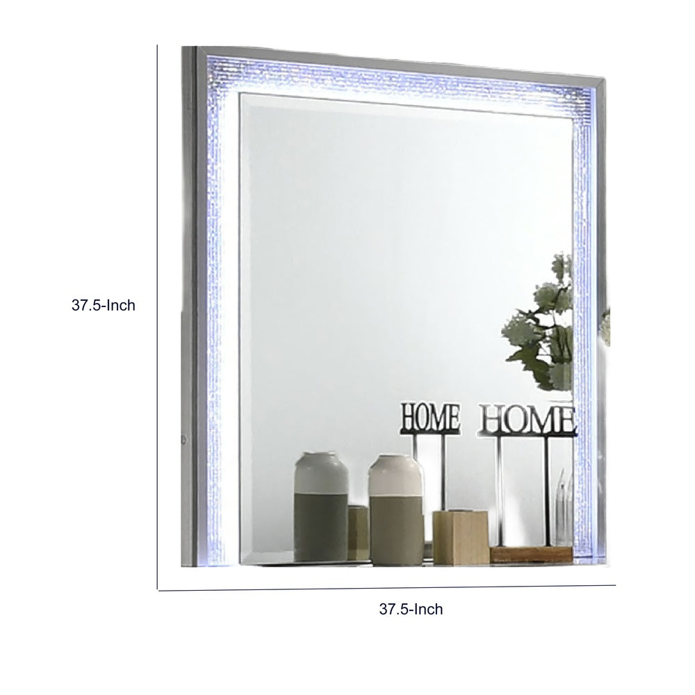 Soha Dresser Mirror, Rhinestone Trim w LED, High Gloss White 38x38-BM353285
