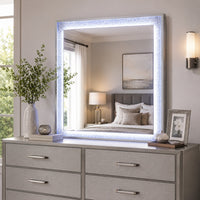 Soha Dresser Mirror, Rhinestone Trim w LED, High Gloss White 38x38-BM353285
