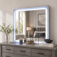 Soha Dresser Mirror, Rhinestone Trim w LED, High Gloss White 38x38-BM353285