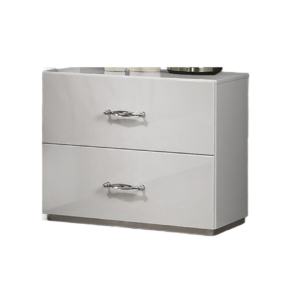 Soha Nightstand, 2 Drawers, Acrylic Chrome Handles, High Gloss White-BM353286