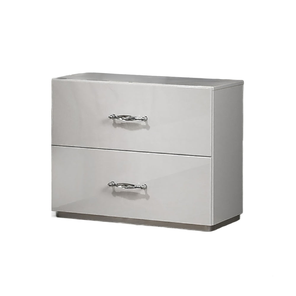 Soha Nightstand, 2 Drawers, Acrylic Chrome Handles, High Gloss White-BM353286