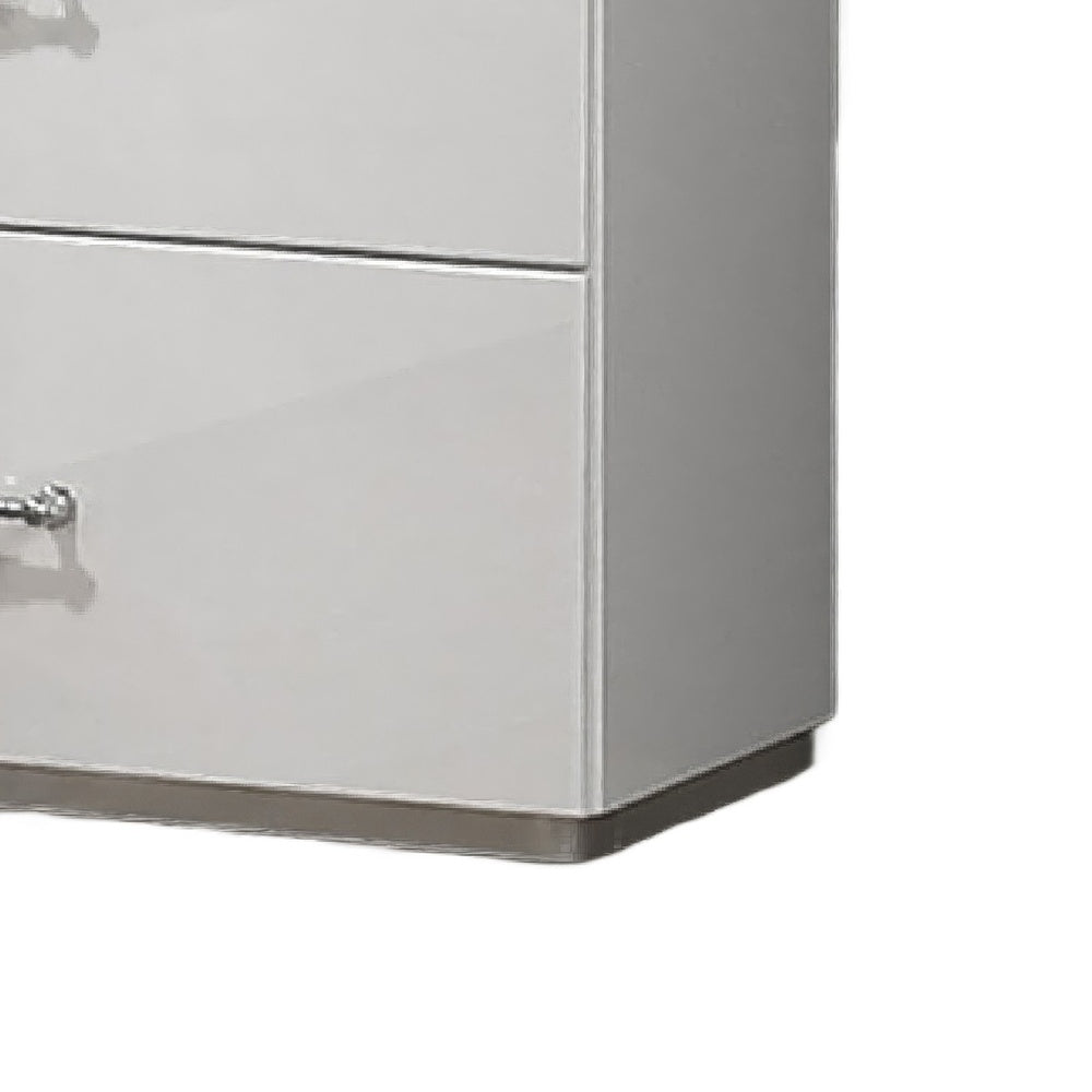 Soha Nightstand, 2 Drawers, Acrylic Chrome Handles, High Gloss White-BM353286