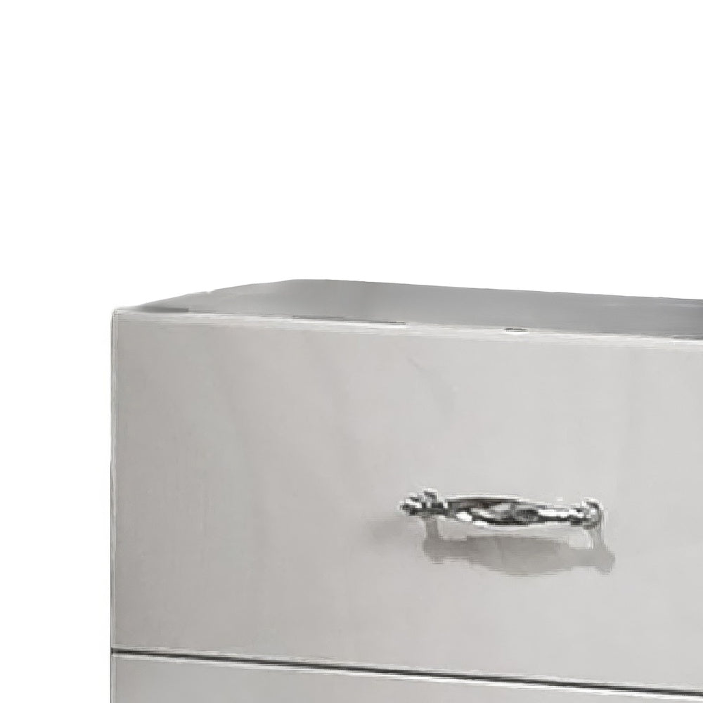 Soha Nightstand, 2 Drawers, Acrylic Chrome Handles, High Gloss White-BM353286