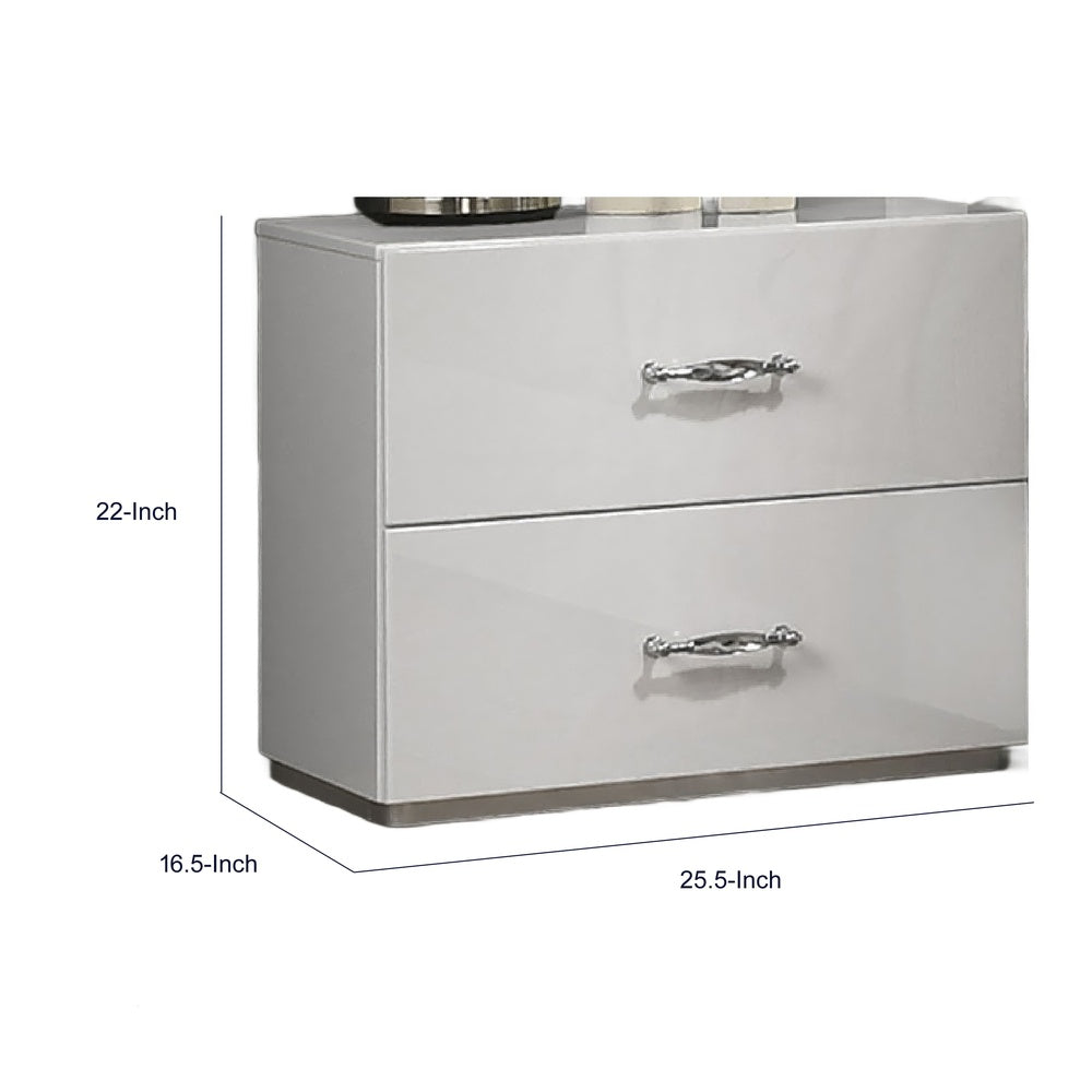 Soha Nightstand, 2 Drawers, Acrylic Chrome Handles, High Gloss White-BM353286