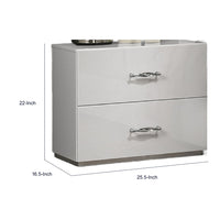 Soha Nightstand, 2 Drawers, Acrylic Chrome Handles, High Gloss White-BM353286
