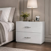 Soha Nightstand, 2 Drawers, Acrylic Chrome Handles, High Gloss White-BM353286