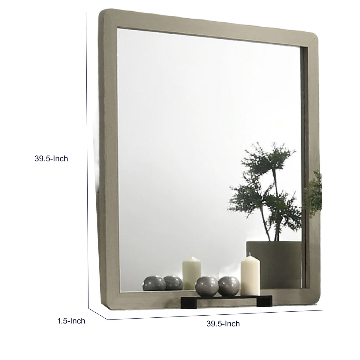 Reny Dresser Mirror, Rounded Edges, Rustic Gray, 40x40 Square  - BM353288