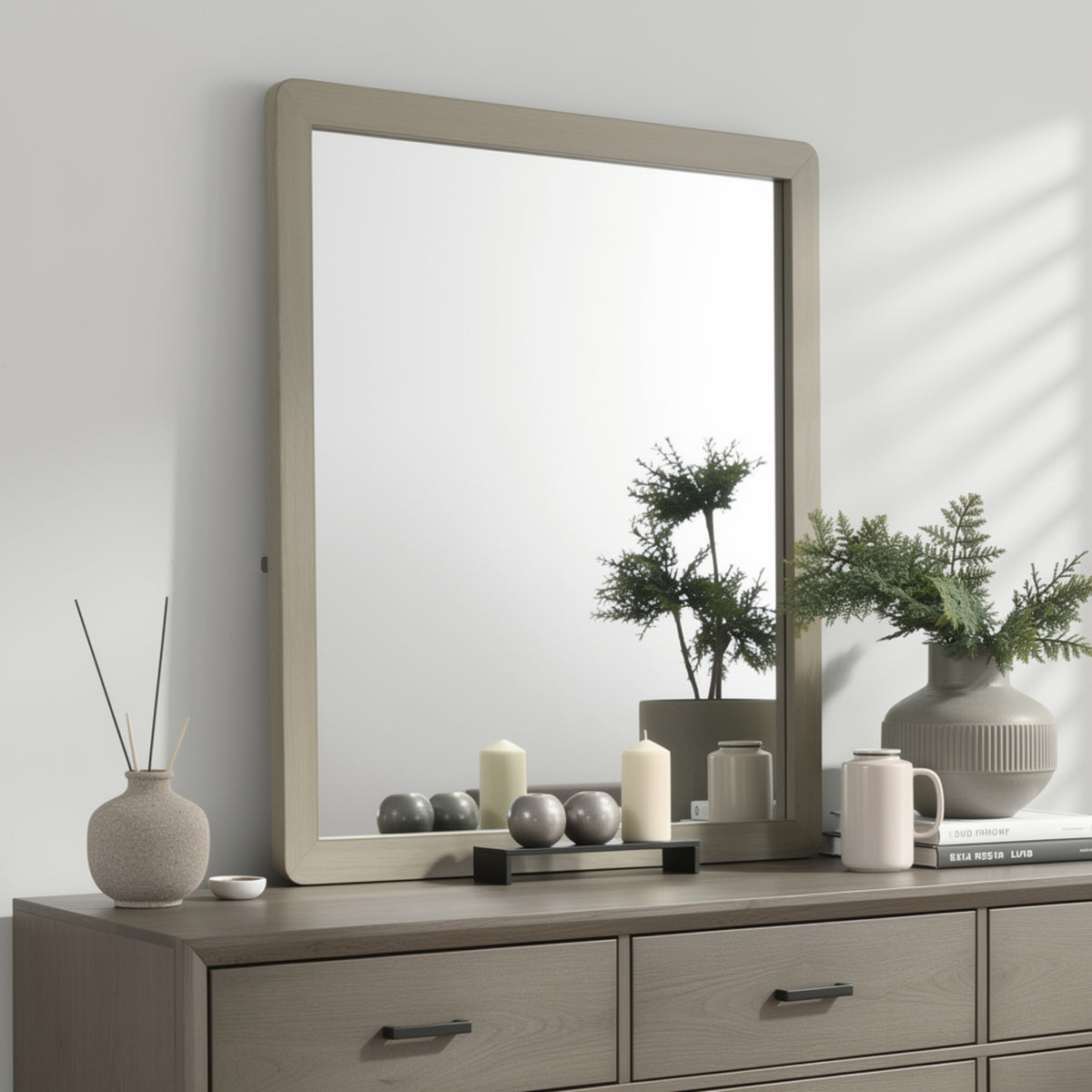 Reny Dresser Mirror, Rounded Edges, Rustic Gray, 40x40 Square  - BM353288