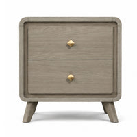 Reny Nightstand, 2 Drawers, Rounded Edges, Gold Knobs, Rustic Gray Wood  - BM353289