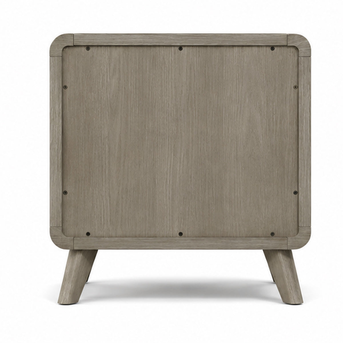 Reny Nightstand, 2 Drawers, Rounded Edges, Gold Knobs, Rustic Gray Wood  - BM353289