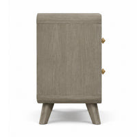 Reny Nightstand, 2 Drawers, Rounded Edges, Gold Knobs, Rustic Gray Wood  - BM353289