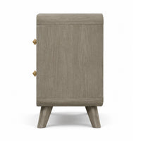 Reny Nightstand, 2 Drawers, Rounded Edges, Gold Knobs, Rustic Gray Wood  - BM353289