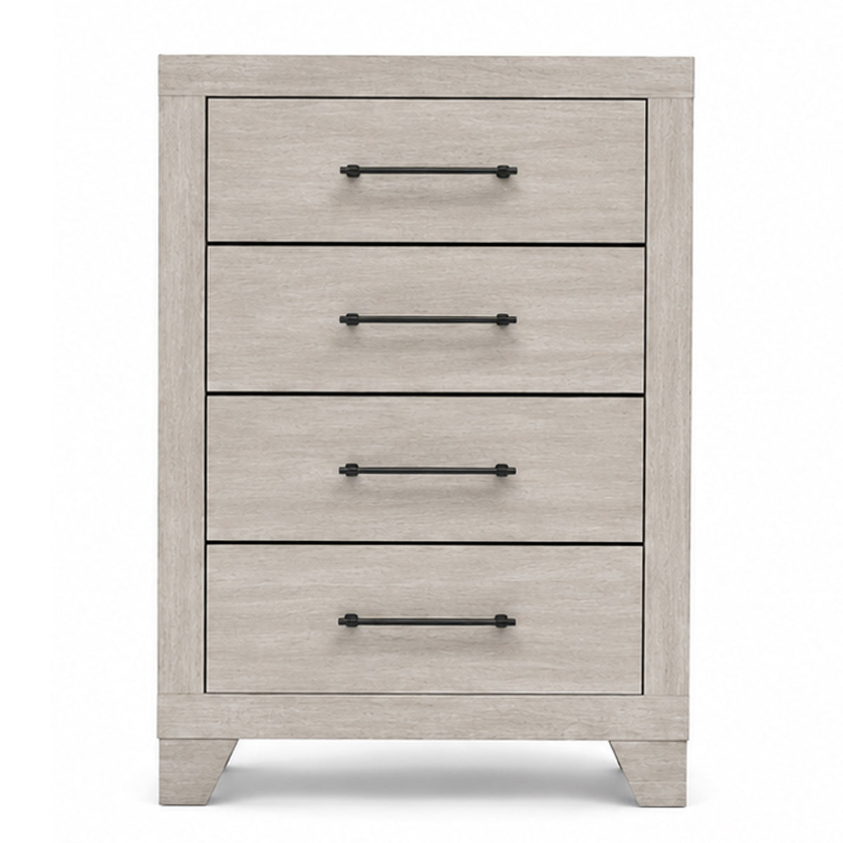 Dabu Tall Dresser Chest, 4 Drawers, Linear Handles, Light Gray, Black  - BM353290