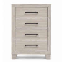 Dabu Tall Dresser Chest, 4 Drawers, Linear Handles, Light Gray, Black  - BM353290