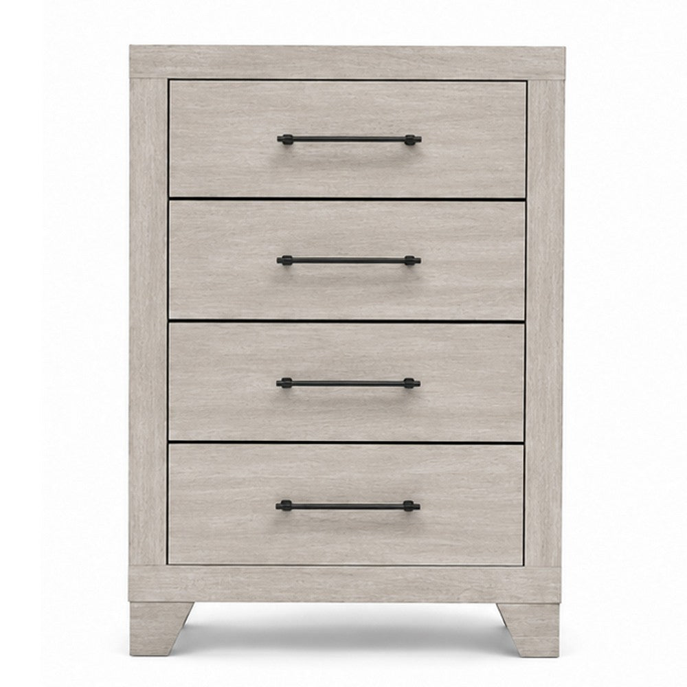 Dabu Tall Dresser Chest, 4 Drawers, Linear Handles, Light Gray, Black  - BM353290