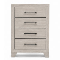 Dabu Tall Dresser Chest, 4 Drawers, Linear Handles, Light Gray, Black  - BM353290