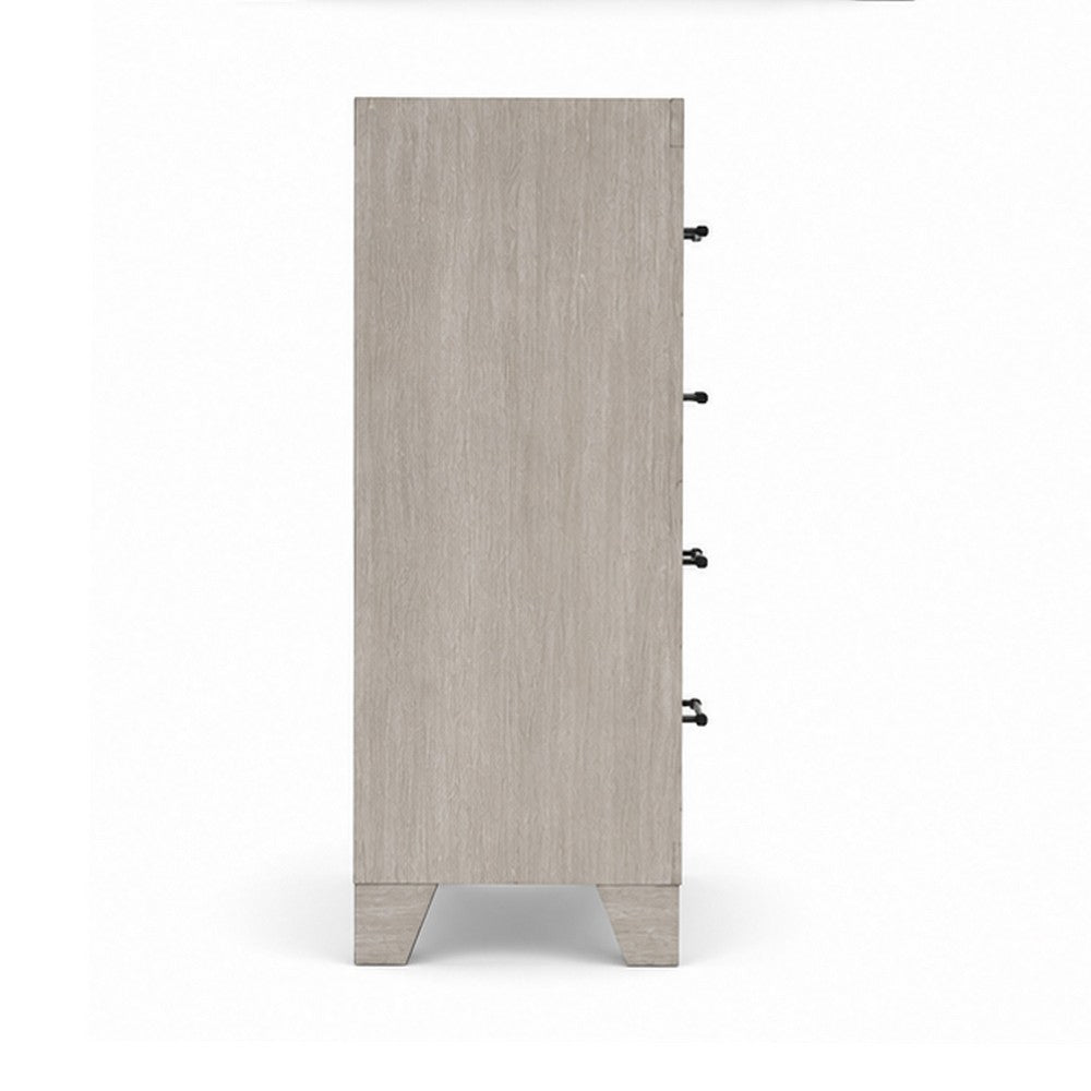 Dabu Tall Dresser Chest, 4 Drawers, Linear Handles, Light Gray, Black  - BM353290
