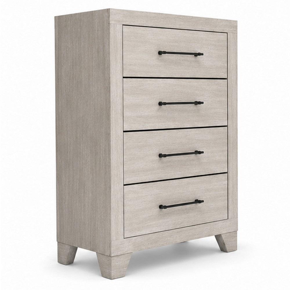 Dabu Tall Dresser Chest, 4 Drawers, Linear Handles, Light Gray, Black  - BM353290