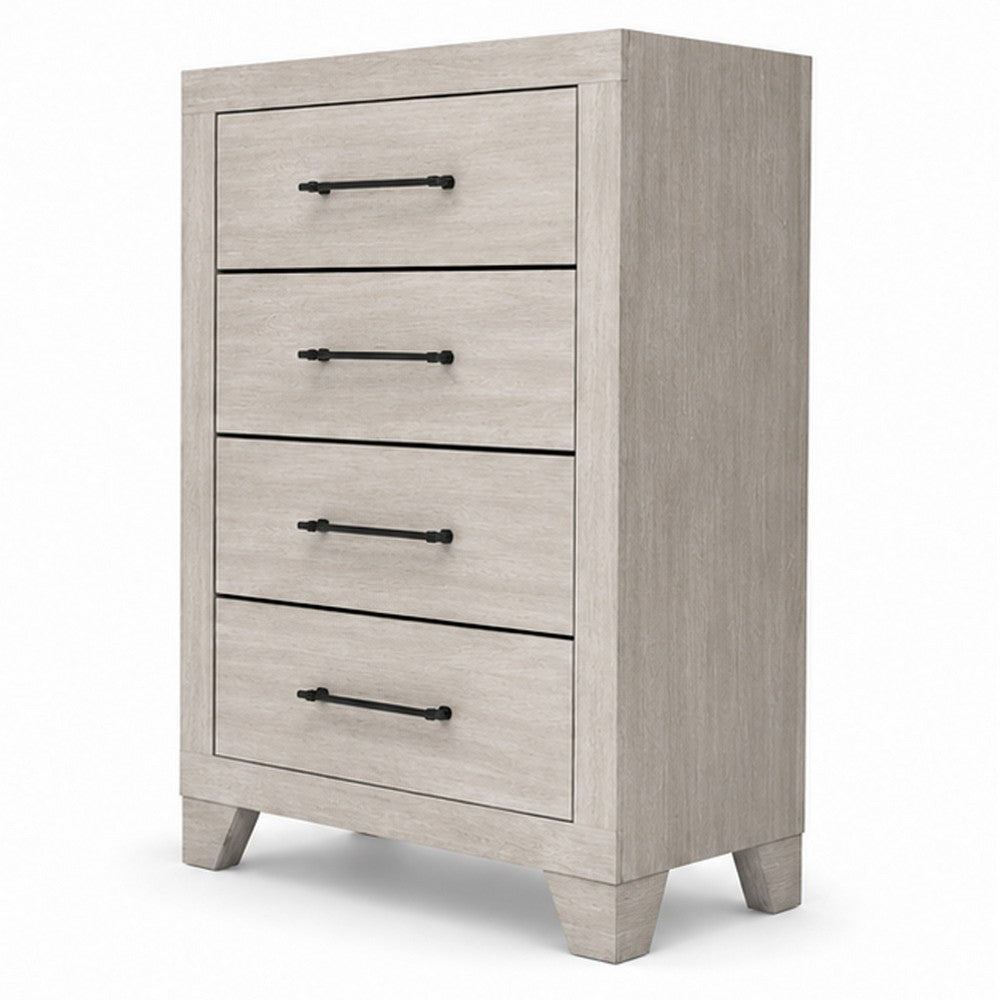 Dabu Tall Dresser Chest, 4 Drawers, Linear Handles, Light Gray, Black  - BM353290