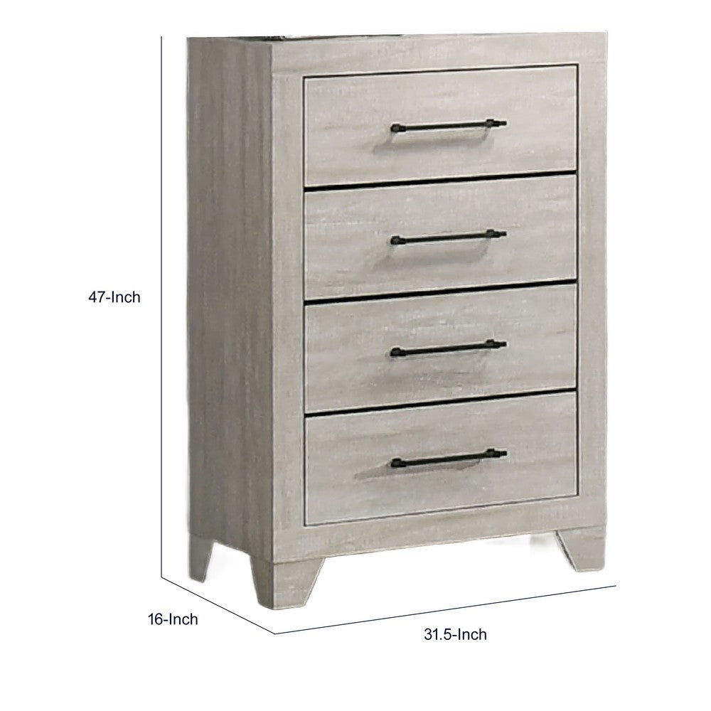 Dabu Tall Dresser Chest, 4 Drawers, Linear Handles, Light Gray, Black  - BM353290