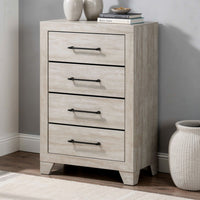 Dabu Tall Dresser Chest, 4 Drawers, Linear Handles, Light Gray, Black  - BM353290