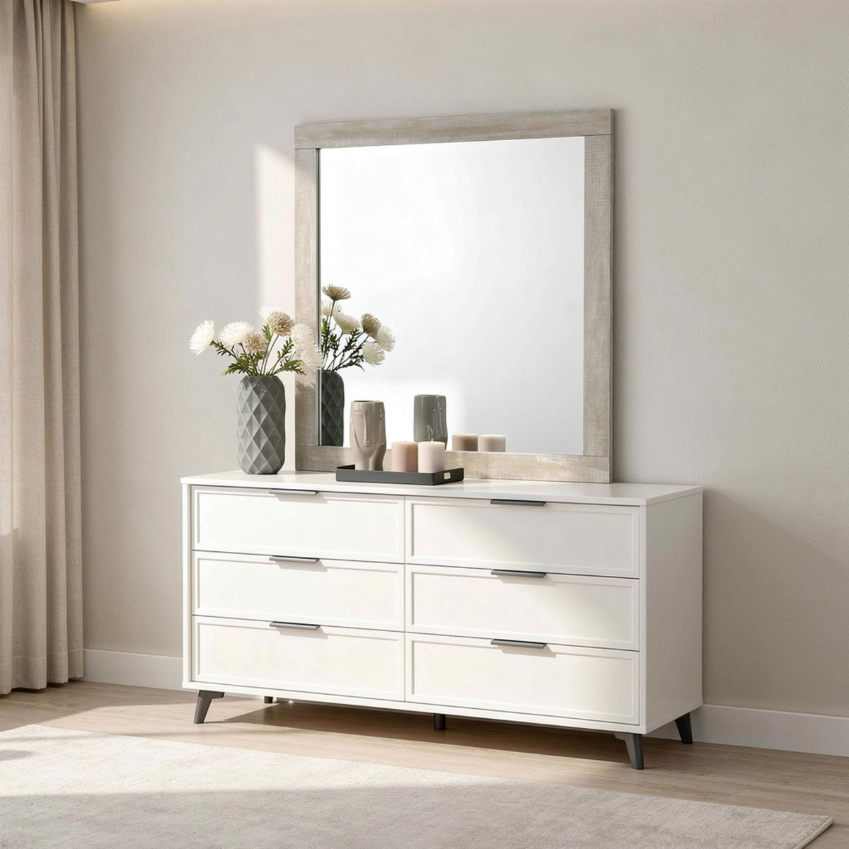 Dabu Dresser Mirror, Framed Design, Light Gray Wood, 37x39 Rectangular  - BM353292