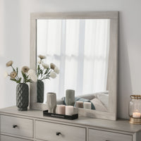 Dabu Dresser Mirror, Framed Design, Light Gray Wood, 37x39 Rectangular  - BM353292