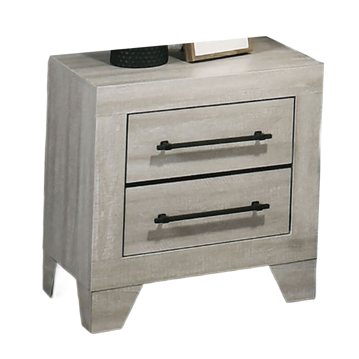 Dabu Nightstand, 2 Drawers, Linear Handles, Light Gray, Black  - BM353293