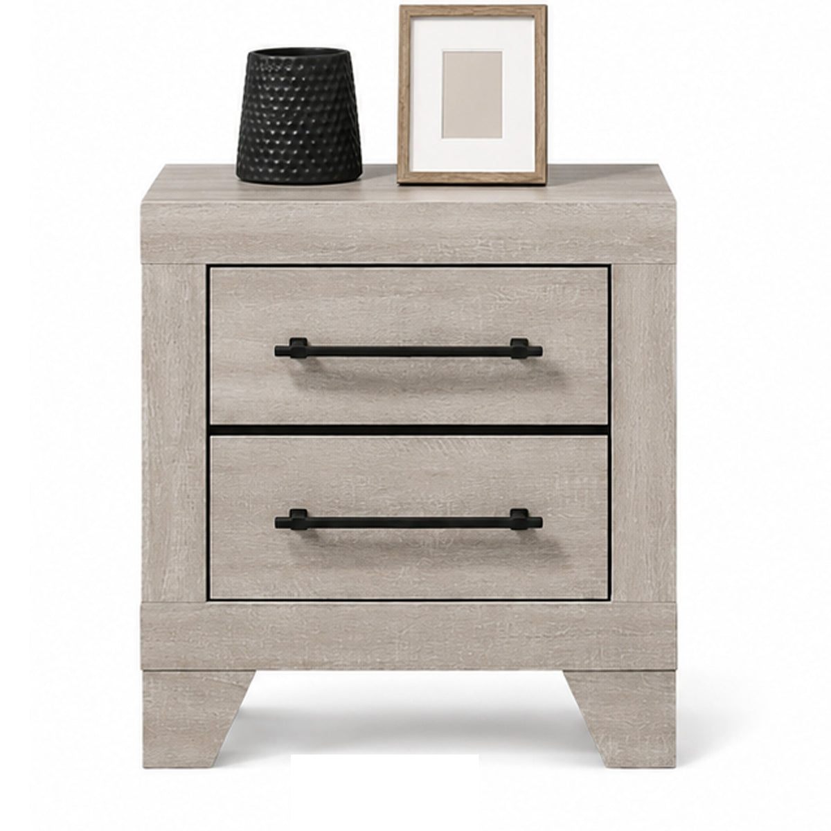 Dabu Nightstand, 2 Drawers, Linear Handles, Light Gray, Black  - BM353293
