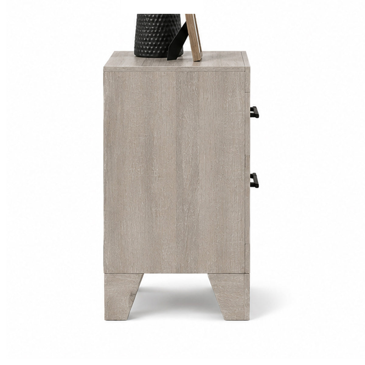 Dabu Nightstand, 2 Drawers, Linear Handles, Light Gray, Black  - BM353293
