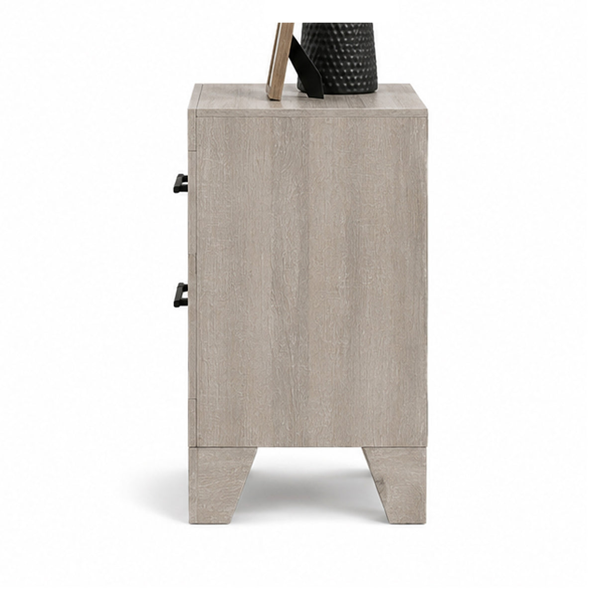 Dabu Nightstand, 2 Drawers, Linear Handles, Light Gray, Black  - BM353293