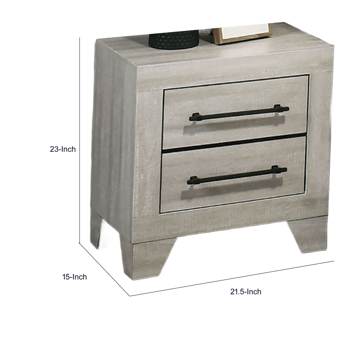 Dabu Nightstand, 2 Drawers, Linear Handles, Light Gray, Black  - BM353293