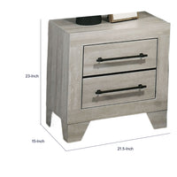 Dabu Nightstand, 2 Drawers, Linear Handles, Light Gray, Black  - BM353293