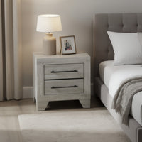 Dabu Nightstand, 2 Drawers, Linear Handles, Light Gray, Black  - BM353293