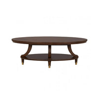 Raam Coffee Table, 52 Inch Oval Top with Lower Shelf, Dark Cherry Brown - BM353294