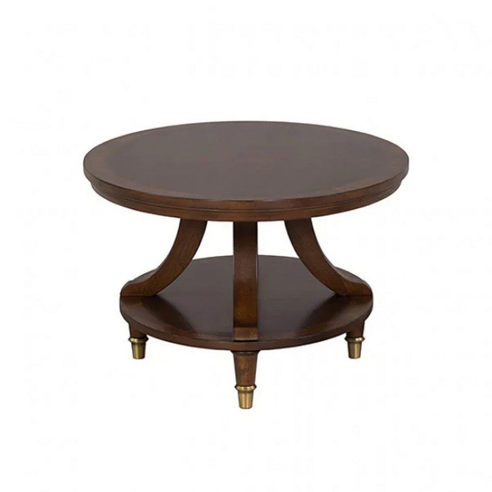 Raam Coffee Table, 52 Inch Oval Top with Lower Shelf, Dark Cherry Brown - BM353294