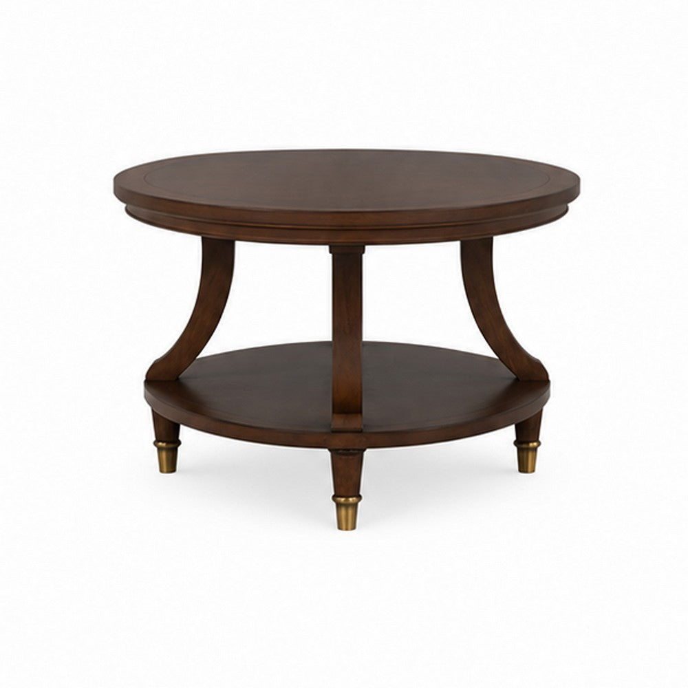 Raam Coffee Table, 52 Inch Oval Top with Lower Shelf, Dark Cherry Brown - BM353294