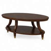 Raam Coffee Table, 52 Inch Oval Top with Lower Shelf, Dark Cherry Brown - BM353294