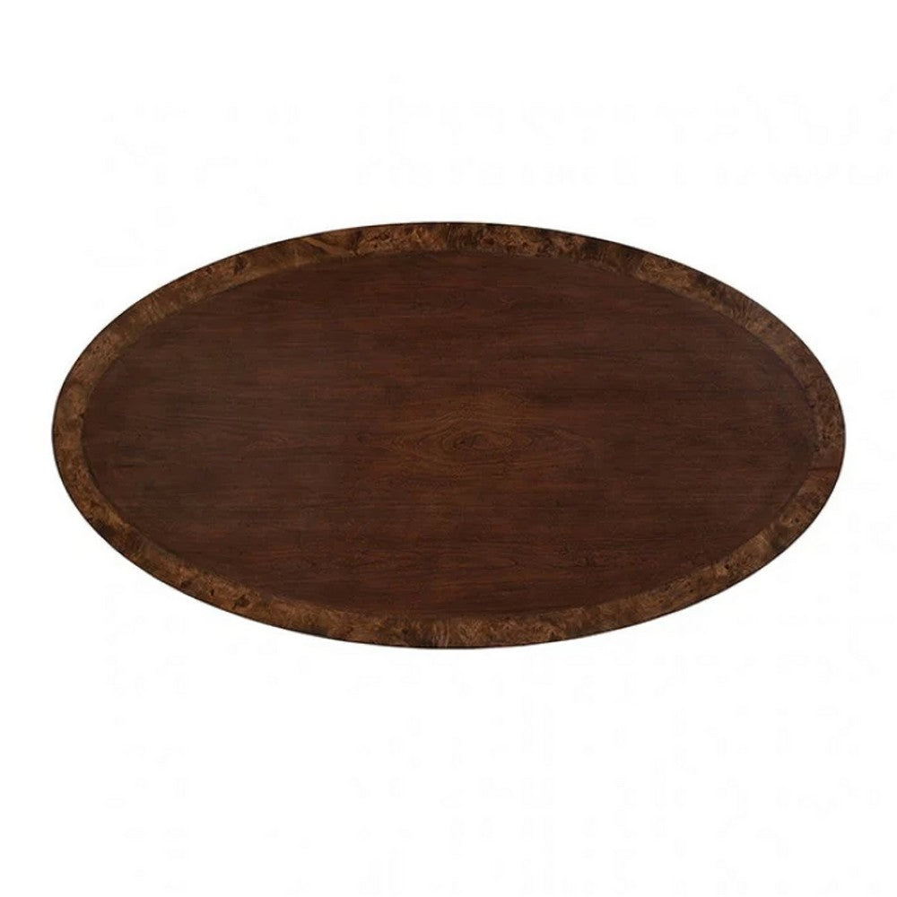 Raam Coffee Table, 52 Inch Oval Top with Lower Shelf, Dark Cherry Brown - BM353294