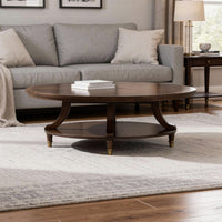 Raam Coffee Table, 52 Inch Oval Top with Lower Shelf, Dark Cherry Brown - BM353294