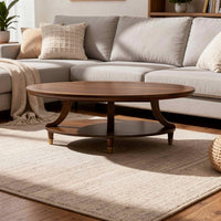 Raam Coffee Table, 52 Inch Oval Top with Lower Shelf, Dark Cherry Brown - BM353294