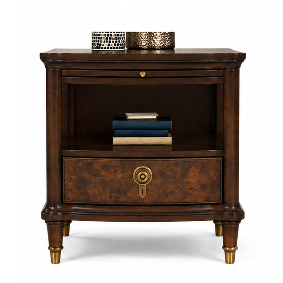 Raam Side End Table, 24 Inch Top with Lower Shelf, Dark Cherry Brown  - BM353295