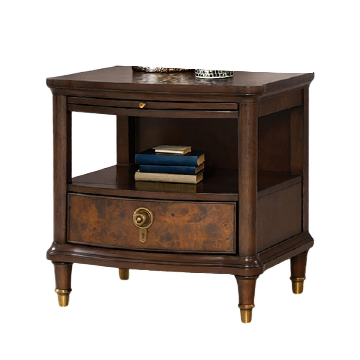 Raam Side End Table, 24 Inch Top with Lower Shelf, Dark Cherry Brown  - BM353295