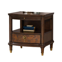 Raam Side End Table, 24 Inch Top with Lower Shelf, Dark Cherry Brown  - BM353295