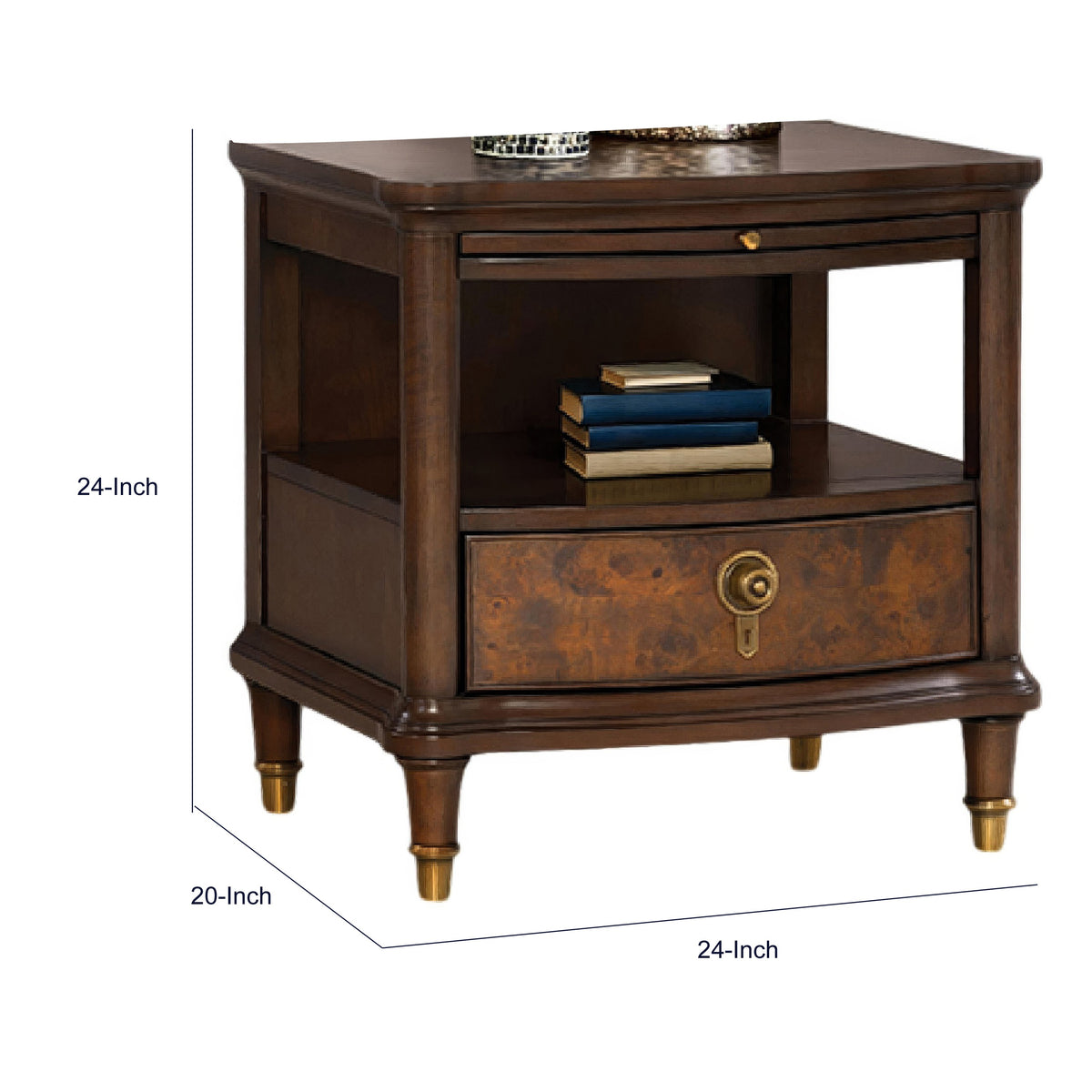 Raam Side End Table, 24 Inch Top with Lower Shelf, Dark Cherry Brown  - BM353295