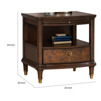 Raam Side End Table, 24 Inch Top with Lower Shelf, Dark Cherry Brown  - BM353295