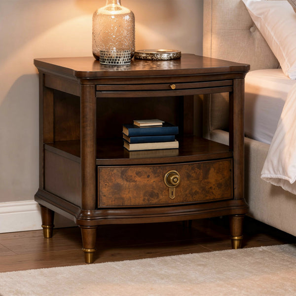 Raam Side End Table, 24 Inch Top with Lower Shelf, Dark Cherry Brown  - BM353295